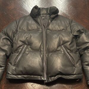 Genuine Leather Black Puffer Jacket